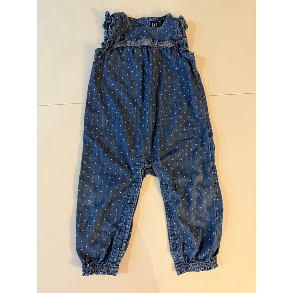 Baby GAP Blue White Polka Dot Denim Jumpsuit & Romper 18-24 Months